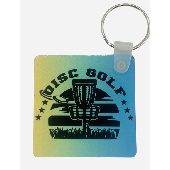 Disc Golf Keychain DISCGOLF SUNRISE Blue Yellow Gradient Custom Made Key Ring - Picture 4 of 5